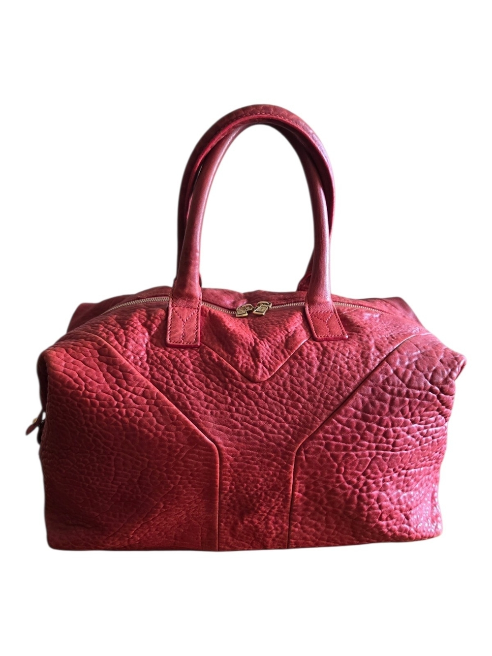 Yves Saint Laurent Red Vintage Textured Leather Travel Weekender